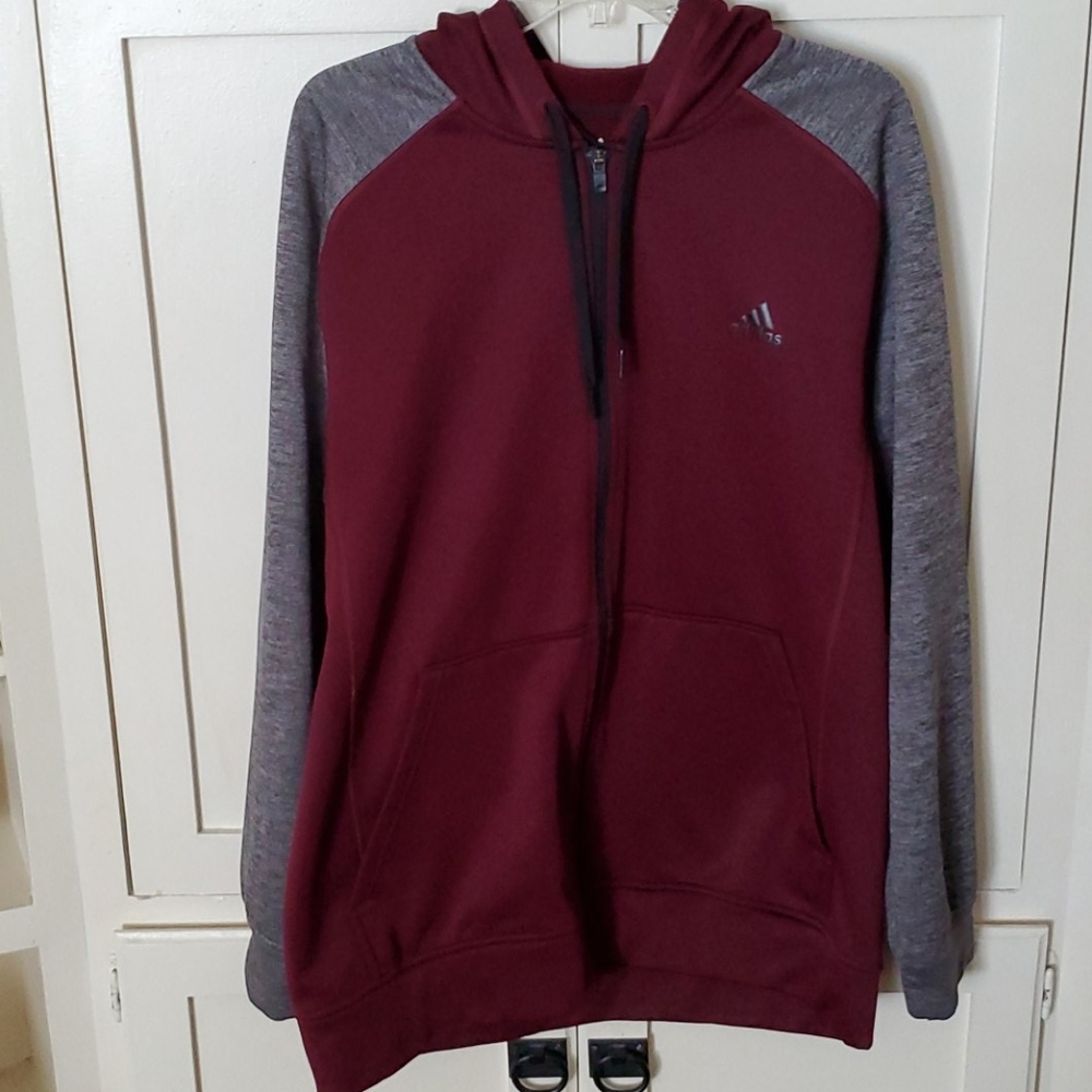 Adidas mens burgundy and gray zip up jacket